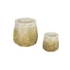 Vintage Leaf Design Cement Flower Pot Set of 2 - Decorative Planters for Indoor and Outdoor Gardens