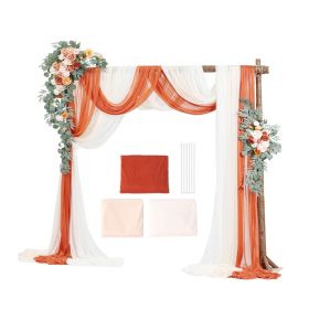 Artificial Wedding Arch Flowers Kit, Orange Wedding Arch Flowers with Drapes Kit (Pack of 5) - 2 Pcs Floral Arrangement, 3 Pcs Sheer Drapes