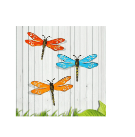 Metal Dragonfly Wall Decor Outdoor Garden Fence Art,Hanging Decorations for Living Room, Bedroom, 3 Pack