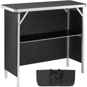 Folding Portable Bar Table,Trade Show Podium with Carrying Case, Storage Shelf & Black Skirt for Indoor, Outdoor, Party, Picnic