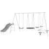 5 in 1 Kids Swing Set for Backyard with Heavy-Duty A-Frame Stand, Saucer Swing, Slide, Seesaw, Glider, Swing Seat, Gray