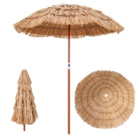 6ft Thatched Tiki Patio Umbrella, Tropical Outdoor Umbrella with Push Button Tilt (Natural)