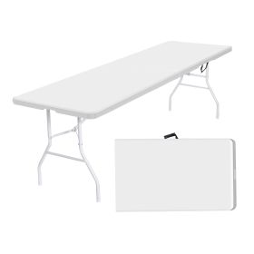 8 Foot Folding Table,White Plastic Folding Table,Built-in Handle,Indoor Outdoor Table for Picnic Party Dining Camping,White