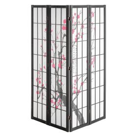 4-Panel Japanese Room Divider Screen, Wooden Folding Privacy Screen for Indoor Use, Portable Partition for Room Separation and Decoration in Home