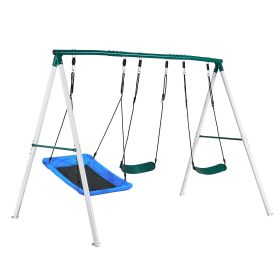Swing Set for Backyard, 45 x 30 in Swing Seat and Two Belt Seats, with Heavy Duty A-Frame Metal Stand, 700 lbs Load Capacity
