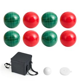 Bocce Ball Set, 107 mm, with 8 Resin Balls, Pallino, Carrying Bag and Measuring Rope, Red and Green 2 Colors, for 2 to 8 Players