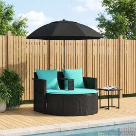 Garden Sofa with Cushion 8 pcs Black and Turquoise Poly Rattan