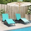 Sun Loungers 2 pcs with Table Black Poly Rattan