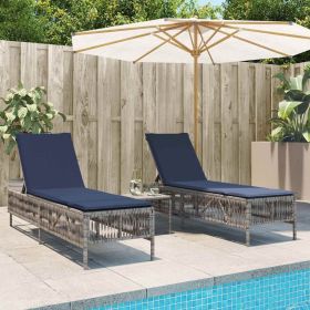 Sun Loungers 2 pcs with Table Grey Poly Rattan
