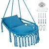 Navy Boho Macrame Hanging Swing Chair with 2 Padded Cushions, 330LBS Capacity Hammock Chair for Indoor Outdoor Bedroom Patio Balcony
