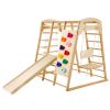 Indoor Jungle Gym, 7-in-1 Toddler Indoor Playground, Wooden Toddler Climbing Toys Indoor with Wood & Rope Ladder, Net Ladder, Swing, Monkey Bar, Slide