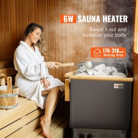 Sauna Heater, 6KW 220V Electric Sauna Stove, Steam Bath Sauna Heater with Built-In Controls, 3h Timer and Adjustable Temp for Max. 176-318 Cubic