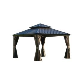12'x12' Hardtop Gazebo, Outdoor Aluminum Frame Canopy with Galvanized Steel Double Roof