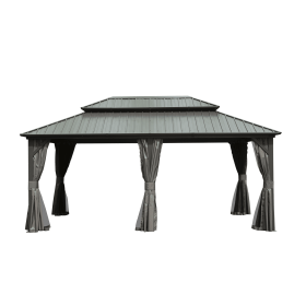 12' X 18' Hardtop Gazebo, Aluminum Metal Gazebo with Galvanized Steel Double Roof Canopy, Curtain and Netting, Permanent Gazebo Pavilion for Pati