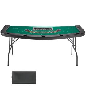 Foldable Poker Table, 7 Player 72 in Folding Casino Leisure Table with Padded Rails & Cup Holders