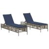 Sun Loungers 2 pcs with Table Grey Poly Rattan