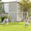 5 in 1 Kids Swing Set for Backyard with Heavy-Duty A-Frame Stand, Saucer Swing, Slide, Seesaw, Glider, Swing Seat, Gray