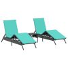 Sun Loungers 2 pcs with Table Black Poly Rattan