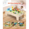 Train Table, 62 Multicolor Pieces Wooden Kids Activity Table with Large Storage Drawer, 3-in-1 Wooden Train Set for Playing, Drawing, Reading, Eating