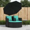 Garden Sofa with Cushion 8 pcs Black and Turquoise Poly Rattan