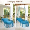 Navy Boho Macrame Hanging Swing Chair with 2 Padded Cushions, 330LBS Capacity Hammock Chair for Indoor Outdoor Bedroom Patio Balcony