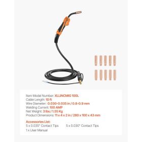 100A MIG Welding Gun With 10FT Cable, Replacement For Lincoln Magnum 100L (K530-5) - With 11PCS Mig Welding Contact Tips (Option: Black)
