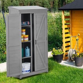 Outdoor Storage Cabinet and Metal Top,Garden Storage Shed,Outdoor 68 Inches Wood Tall Shed for Yard and Patio (Color: as Pic)